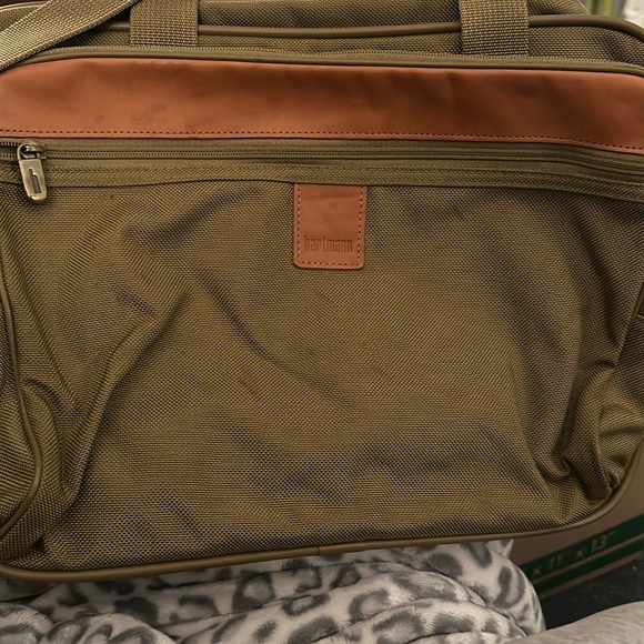VTG Hartmann Ballistic Nylon & Leather Zip Carry On Luggage Bag w Shoulder Strap